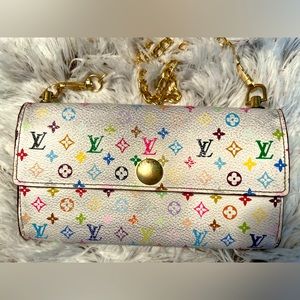 Louis Vuitton Wallet. White w/Blue Inside. Sarah Murakami. Monogram Multicolored